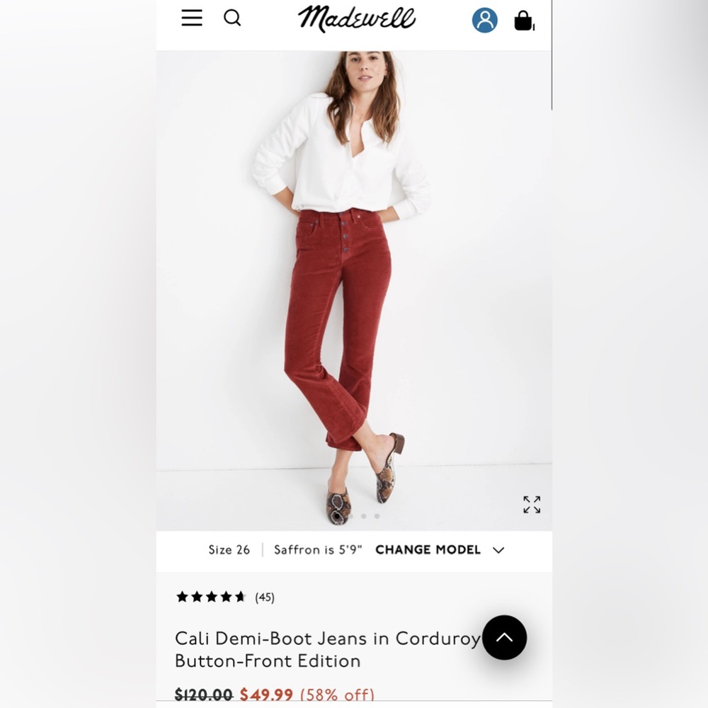 Madewell Cali Demi-Boot Jeans in Corduroy: Button-Front Edition